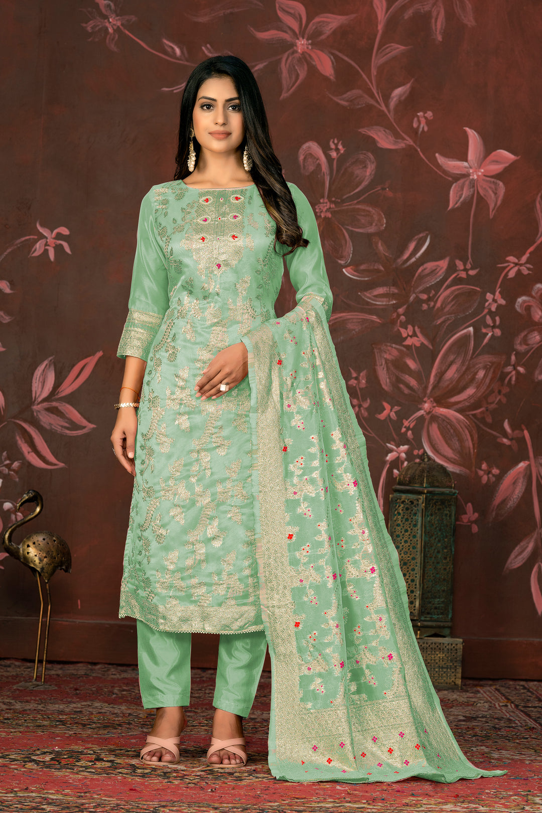 Elegant Banarasi Silk Suit | Designer Set with Santoon Bottom & Dupatta