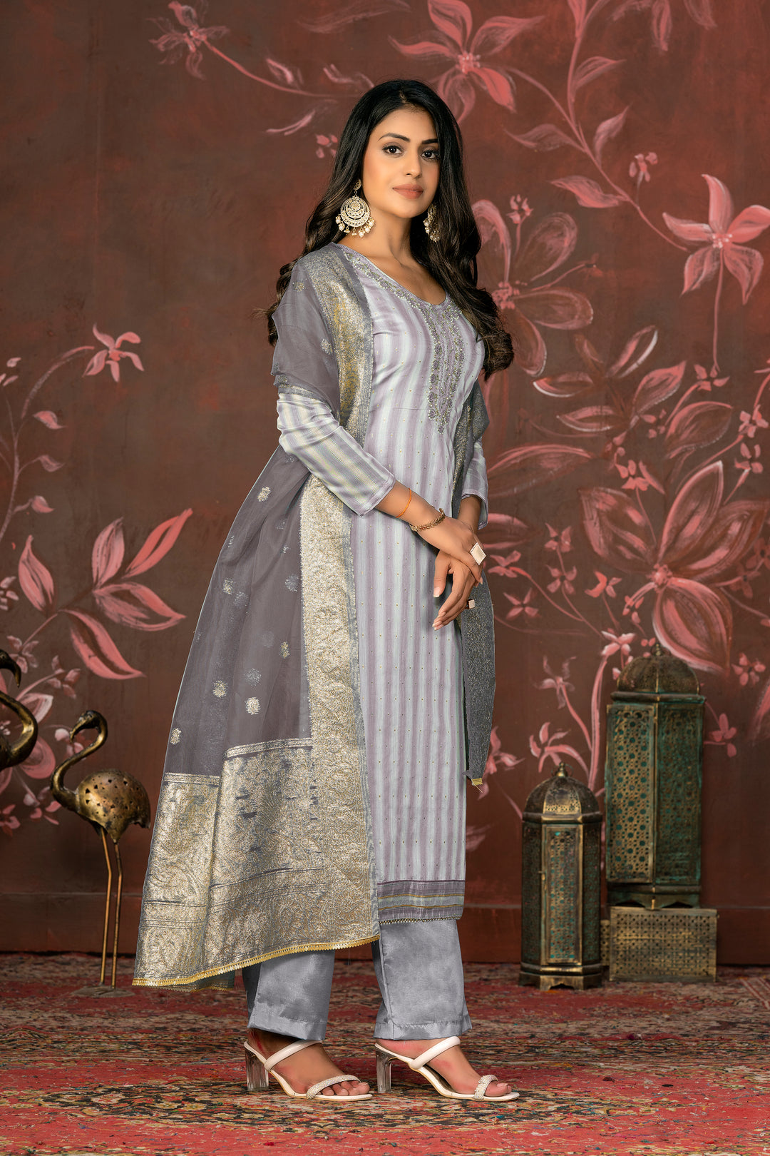 Cotton Santoon Organza Suit | Wevon Designer Hand Work with Dupatta