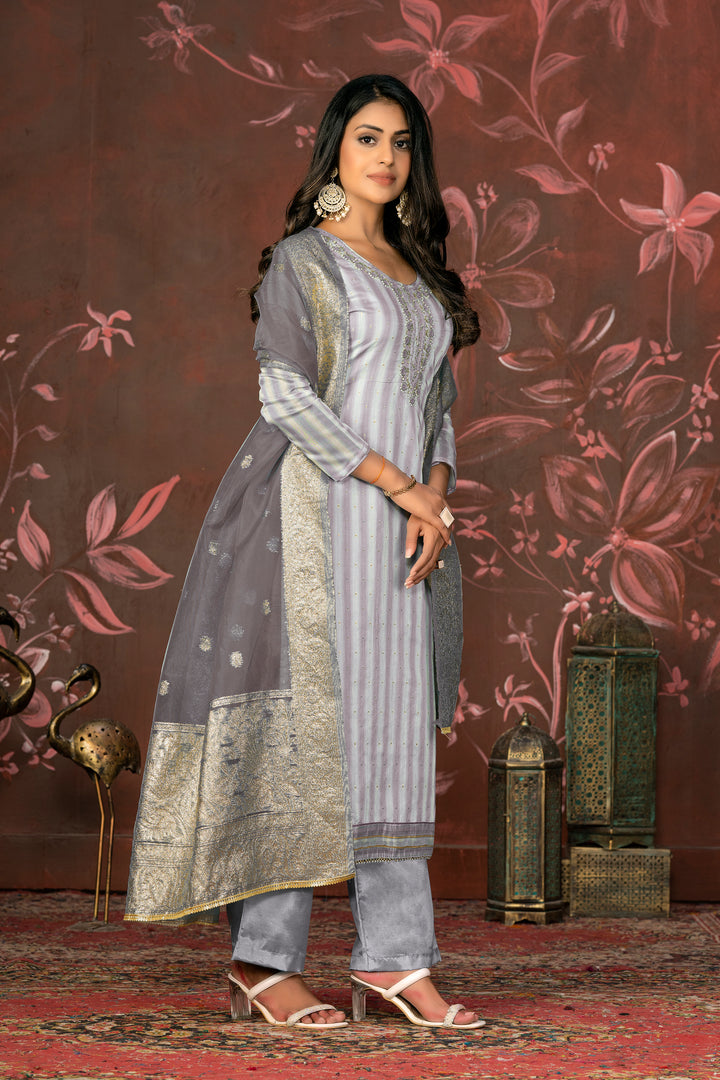 Cotton Santoon Organza Suit | Wevon Designer Hand Work with Dupatta