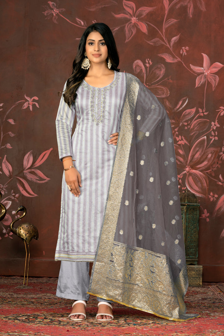 Cotton Santoon Organza Suit | Wevon Designer Hand Work with Dupatta