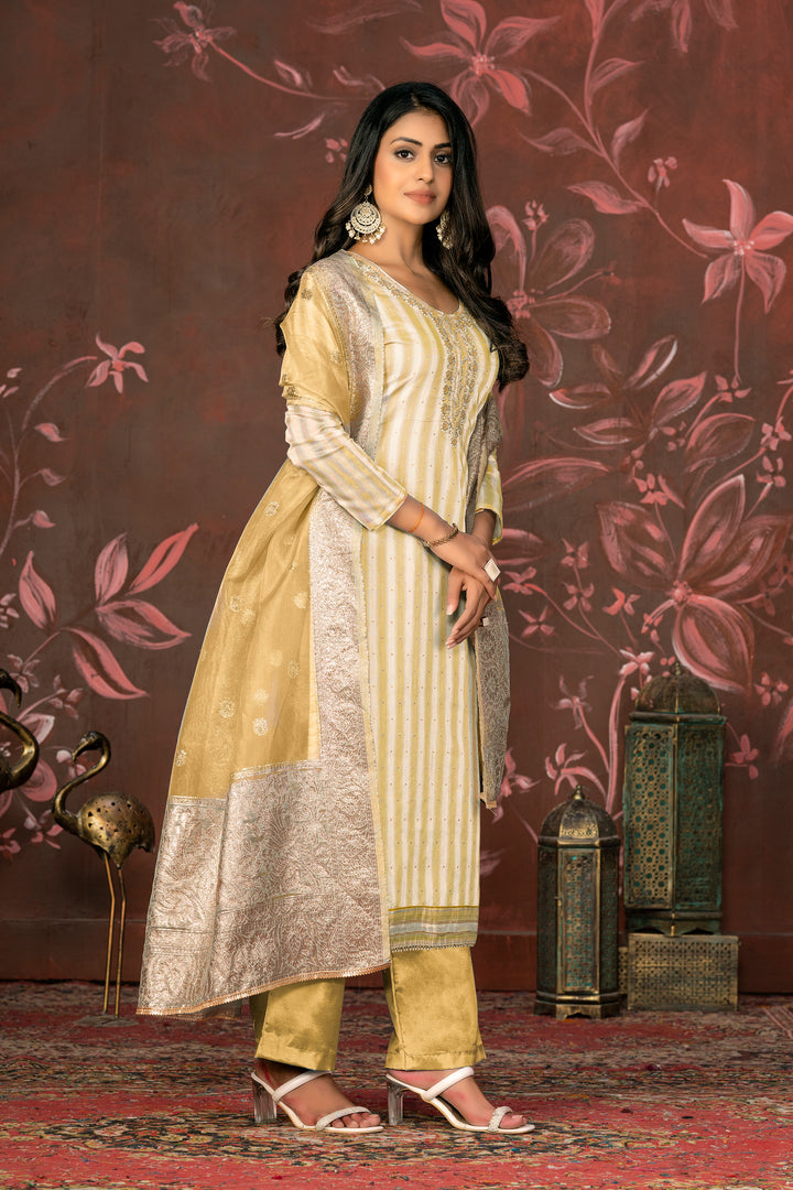 Cotton Santoon Organza Suit | Wevon Designer Hand Work with Dupatta