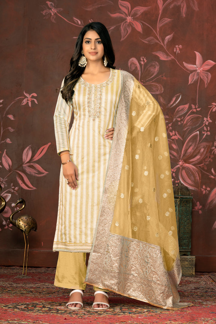 Cotton Santoon Organza Suit | Wevon Designer Hand Work with Dupatta