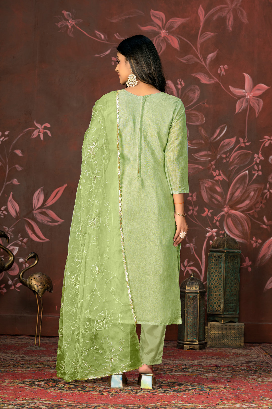 Handcrafted Simmer Cotton Top | Organza Dupatta & Santoon Bottom Set