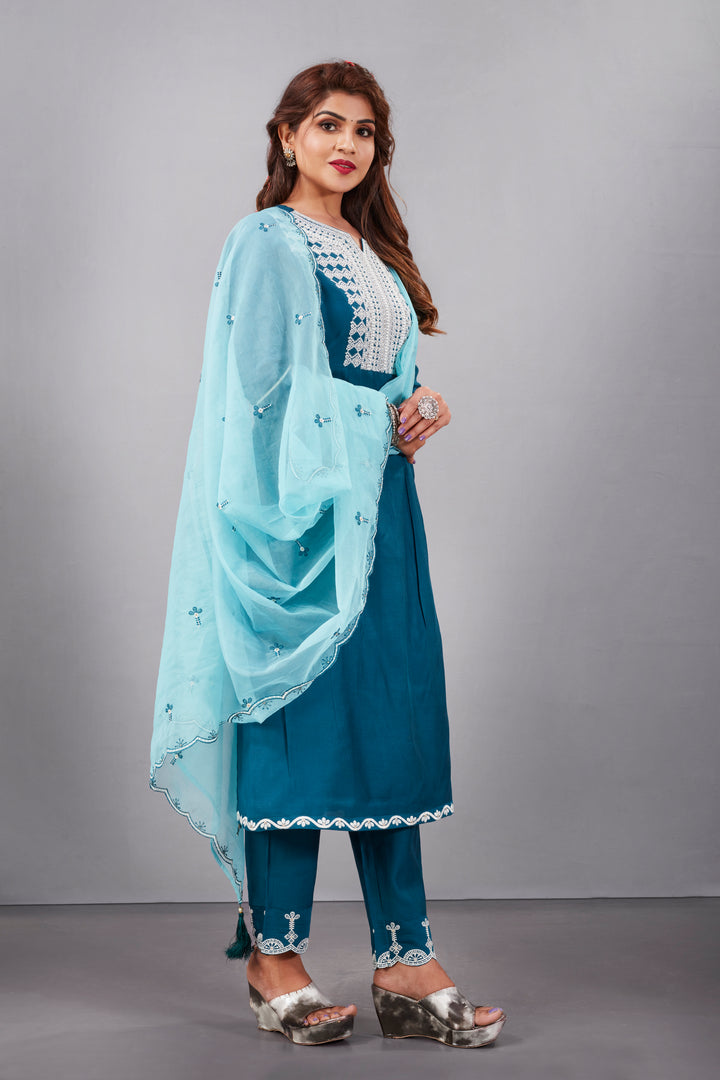 Designer Muslin Silk Top | Organza Dupatta with Lukhnowi Work