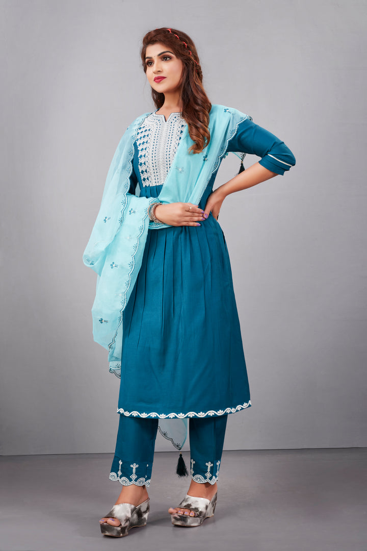 Designer Muslin Silk Top | Organza Dupatta with Lukhnowi Work