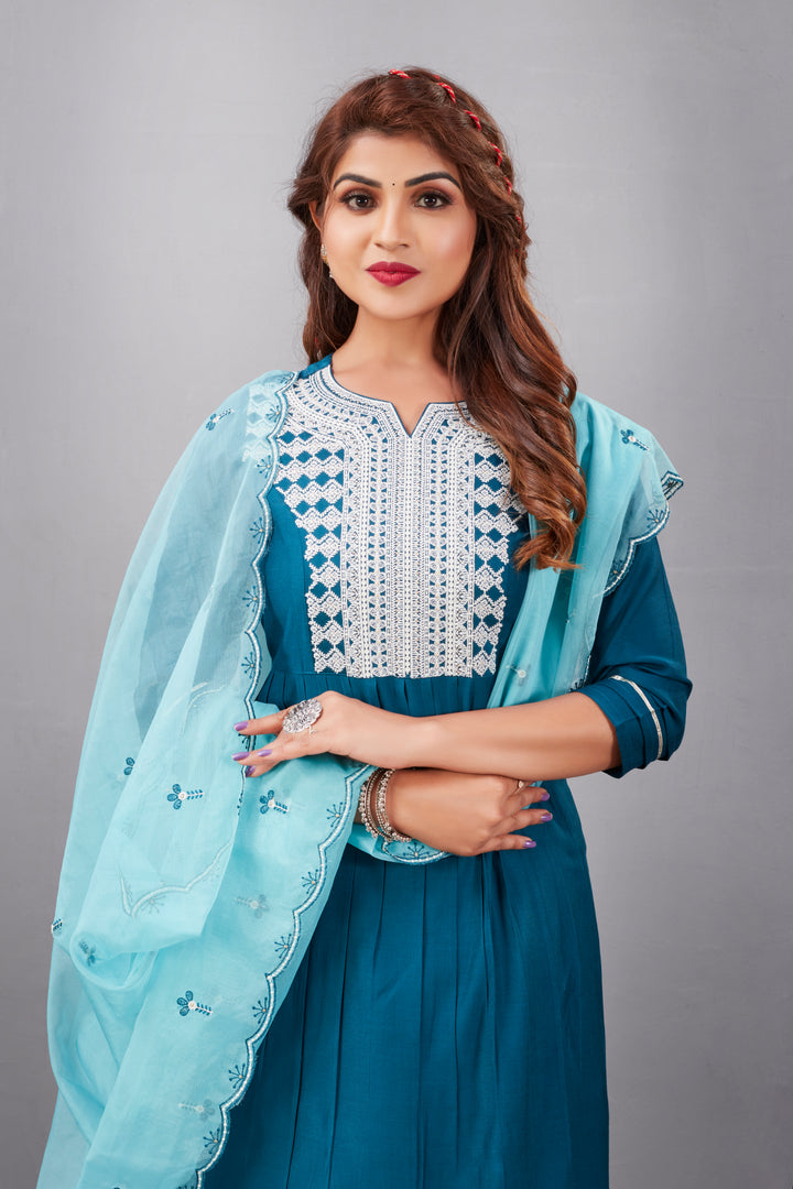 Designer Muslin Silk Top | Organza Dupatta with Lukhnowi Work