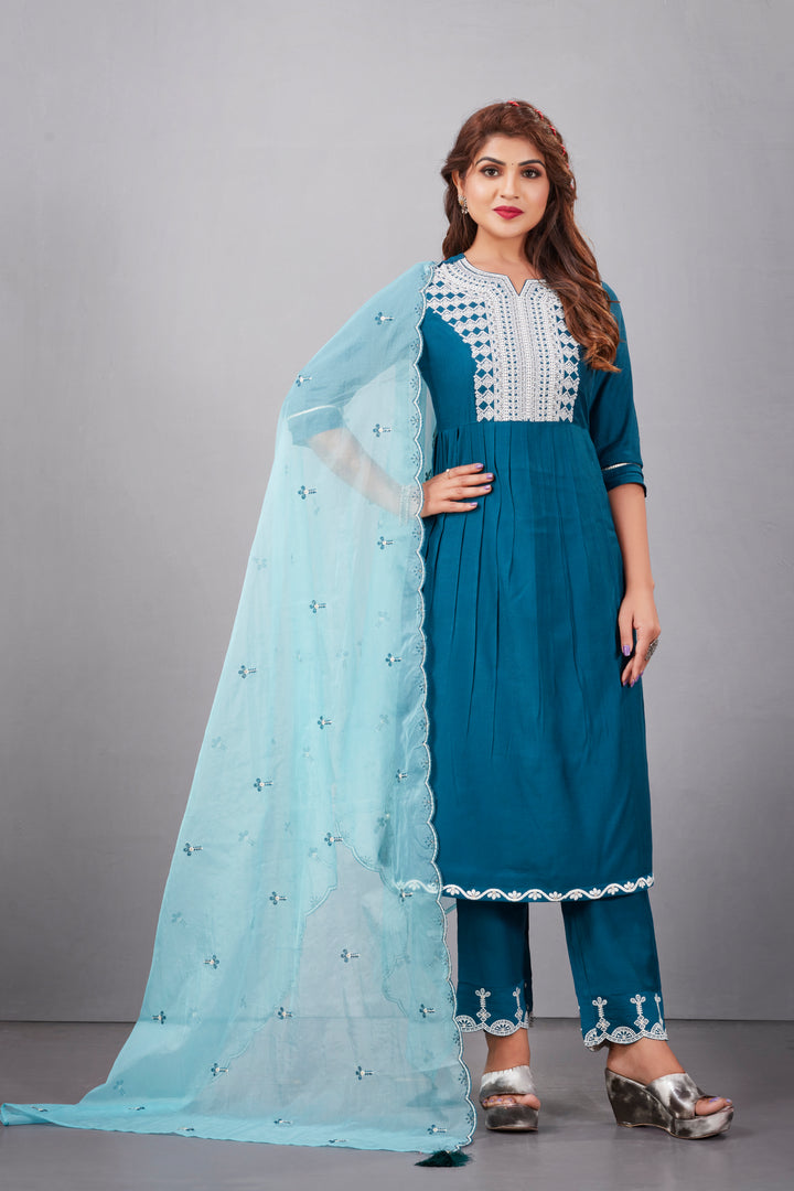 Designer Muslin Silk Top | Organza Dupatta with Lukhnowi Work