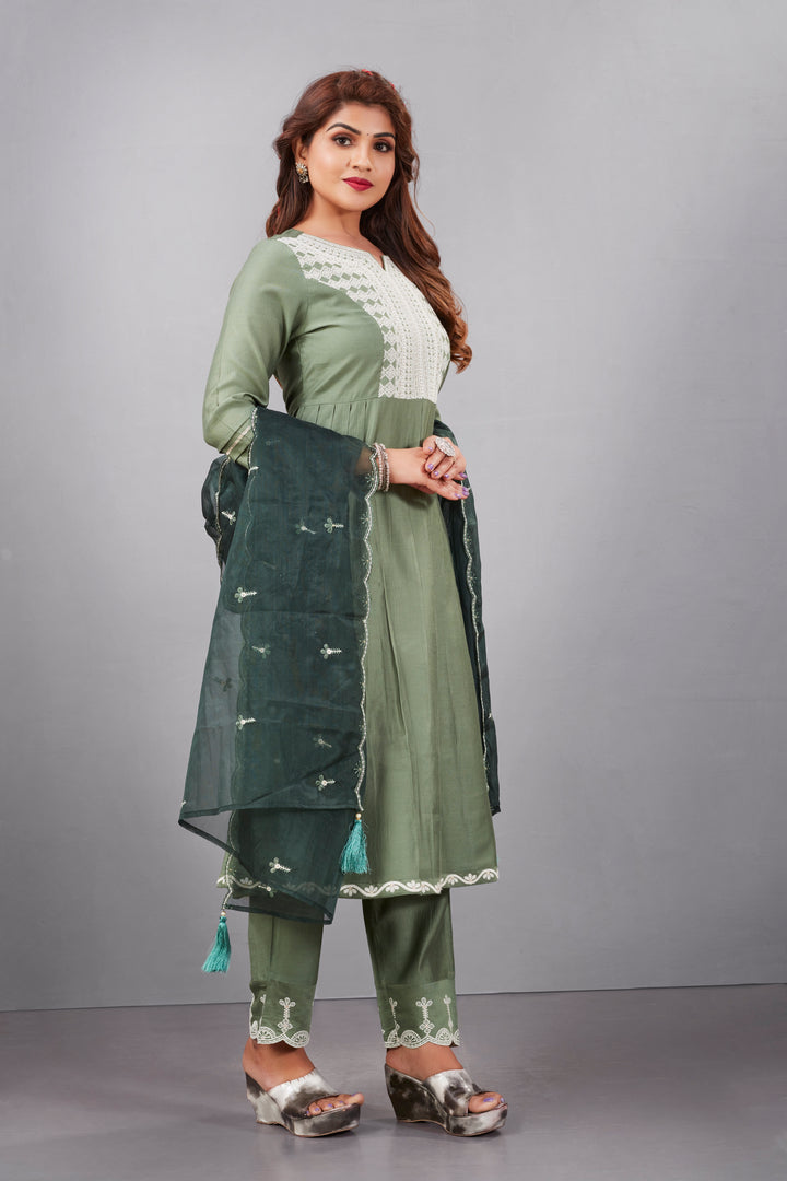 Designer Muslin Silk Top | Organza Dupatta with Lukhnowi Work