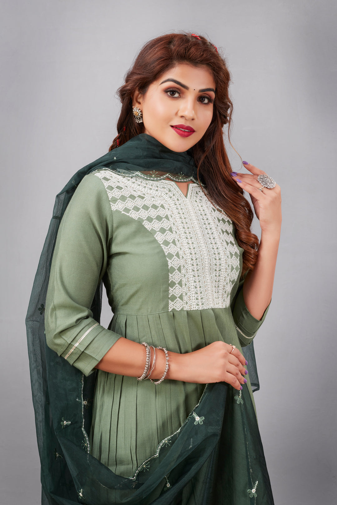 Designer Muslin Silk Top | Organza Dupatta with Lukhnowi Work