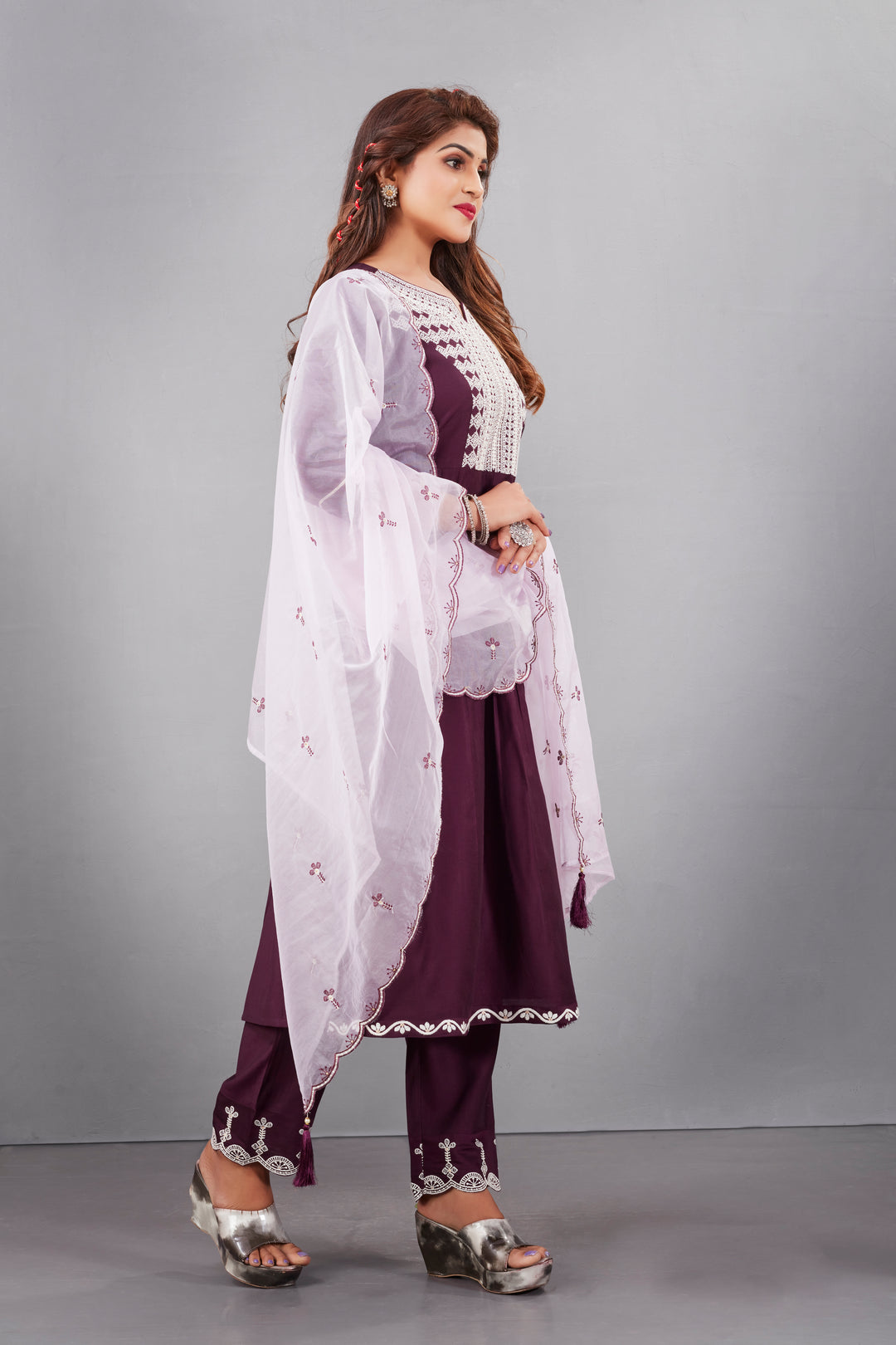 Designer Muslin Silk Top | Organza Dupatta with Lukhnowi Work