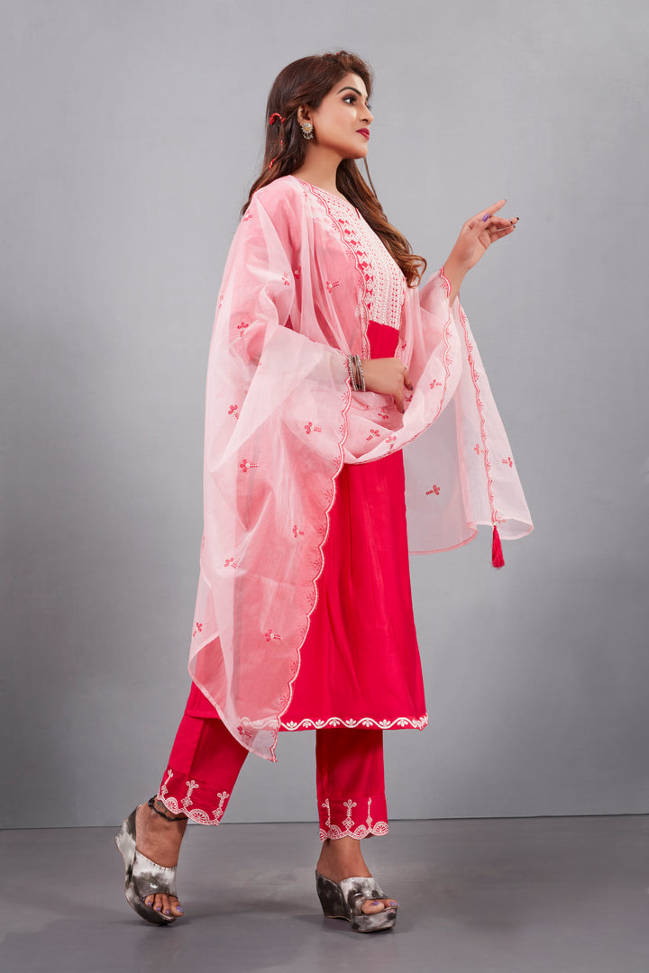 Designer Muslin Silk Top | Organza Dupatta with Lukhnowi Work