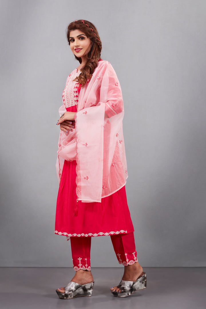 Designer Muslin Silk Top | Organza Dupatta with Lukhnowi Work