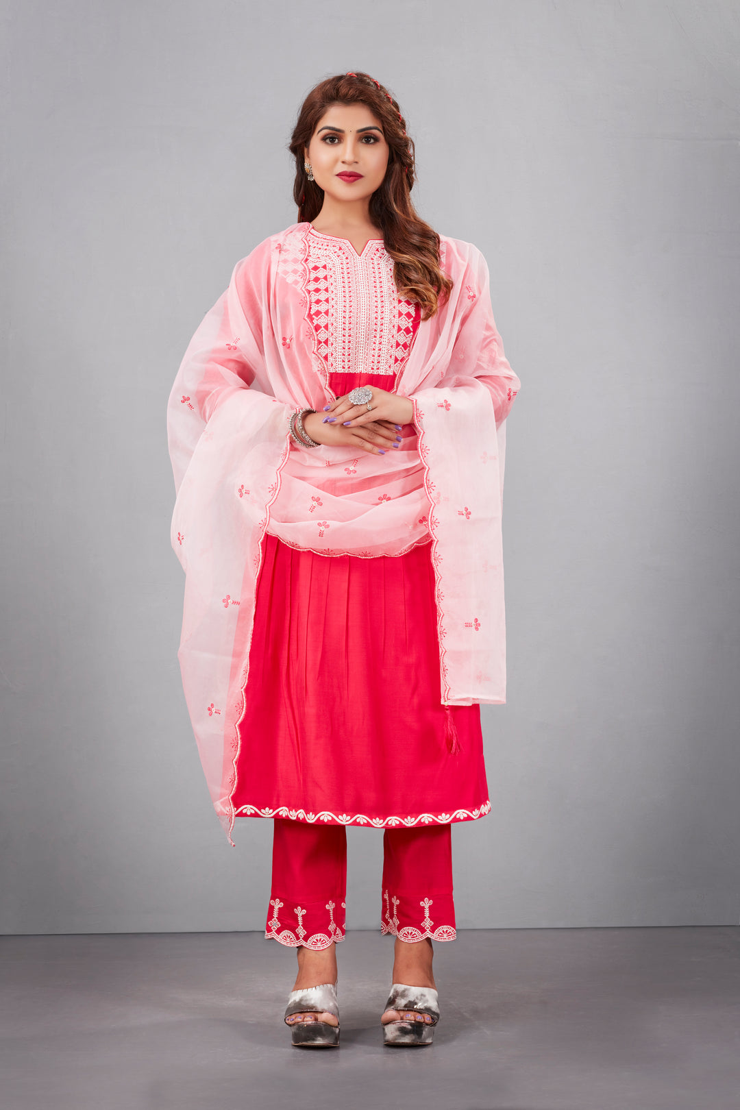 Designer Muslin Silk Top | Organza Dupatta with Lukhnowi Work