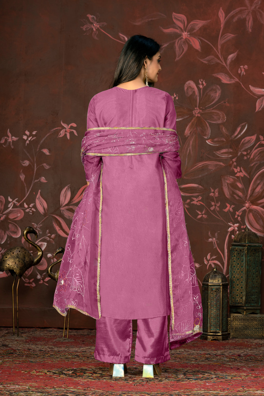 Elegant Organza Wevon Hand Work Suit | Santoon Bottom & Dupatta Set