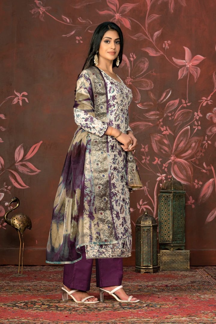 Elegant Jam Cotton Top | Hand Work Designer Suit with Bottom & Dupatta