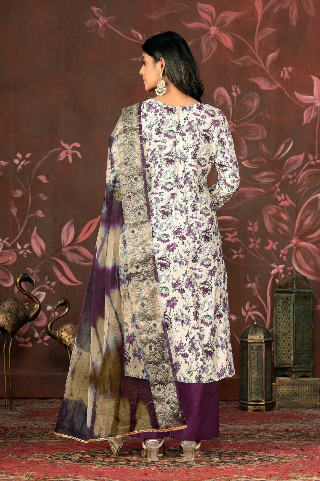 Elegant Jam Cotton Top | Hand Work Designer Suit with Bottom & Dupatta