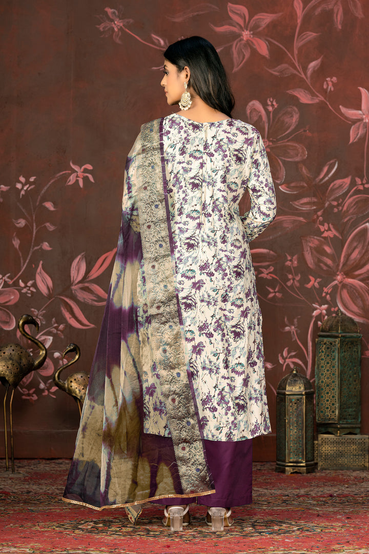 Elegant Jam Cotton Top | Hand Work Designer Suit with Bottom & Dupatta