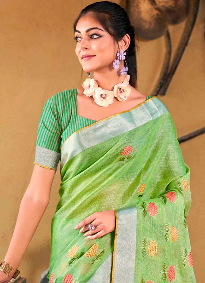 Designer Linen Party Wear Saree | Wevon  Saree with Embroidery Work