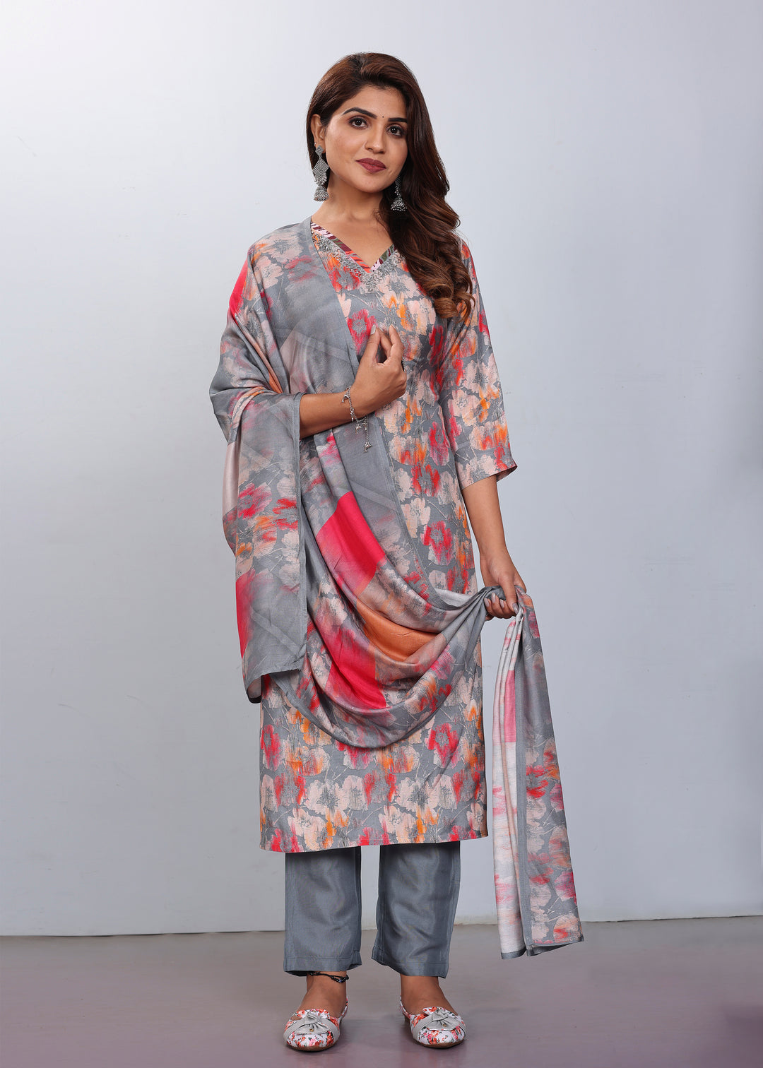 Sophisticated Party Wear Grey Kurti Set | Ideal for Festivals & Weddings