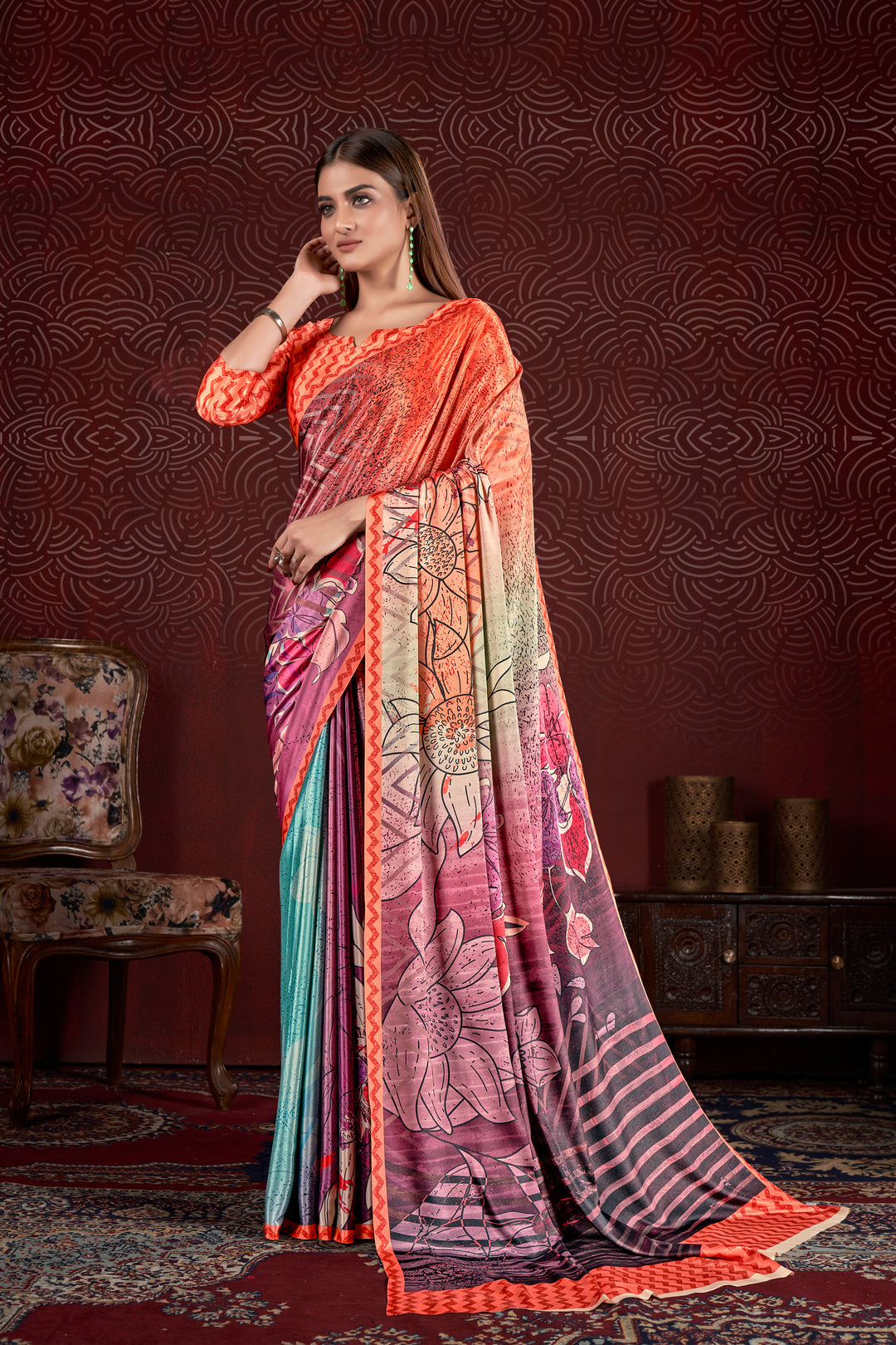 Designer Digital Printed Crepe Soft Silk Saree | Wedding & Party Elegance