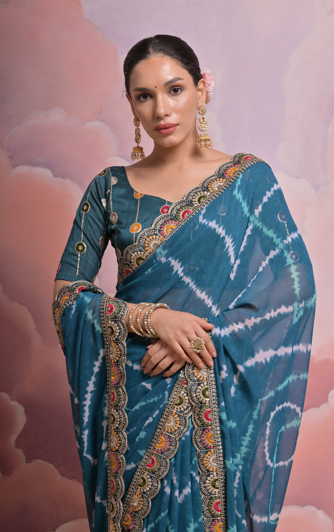 Elegant Georgette Saree | Mono Banglori Blouse with Multithread Work for Festivities