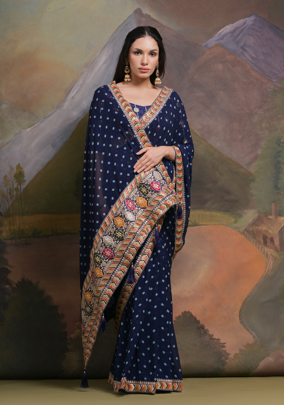 Elegant Georgette Saree with Printed Sequins & Lace Work | Wedding Festive Wear