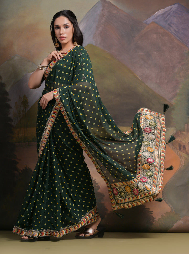 Elegant Georgette Saree with Printed Sequins & Lace Work | Wedding Festive Wear