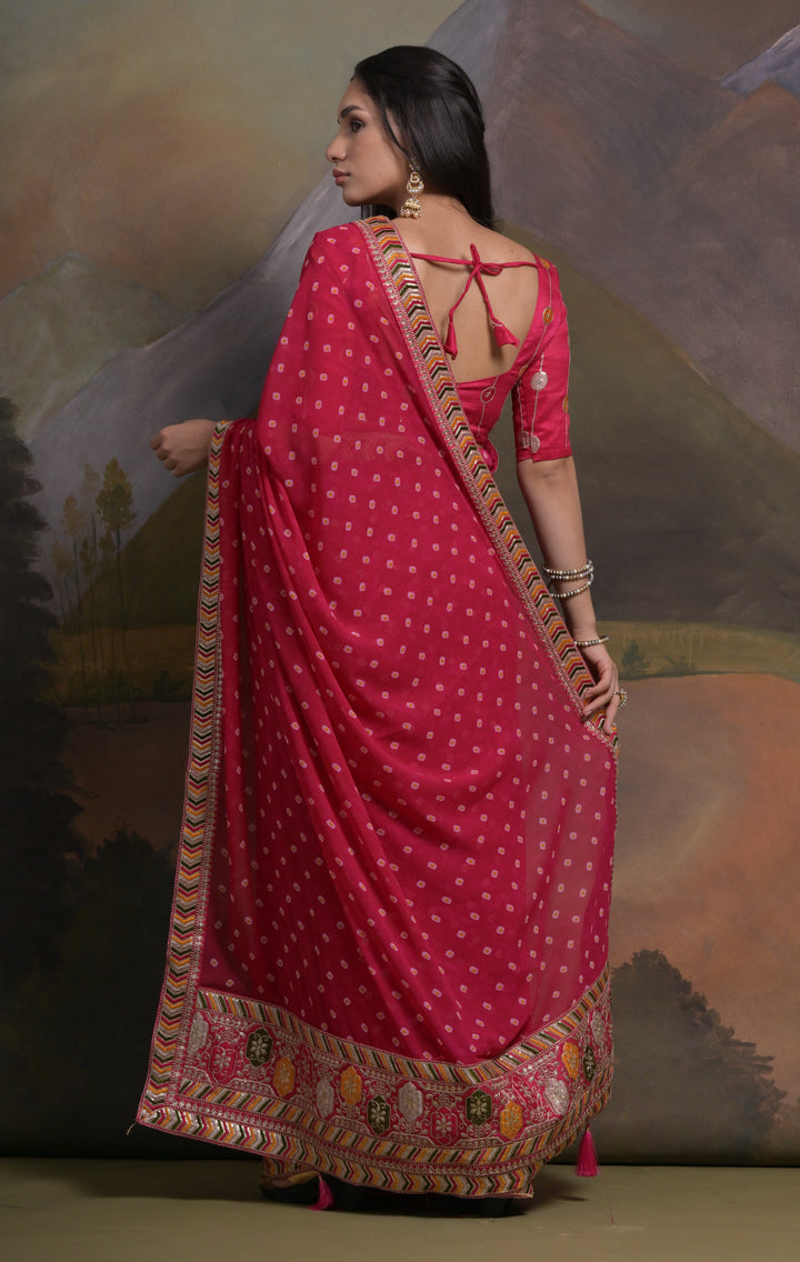 Elegant Georgette Saree with Printed Sequins & Lace Work | Wedding Festive Wear