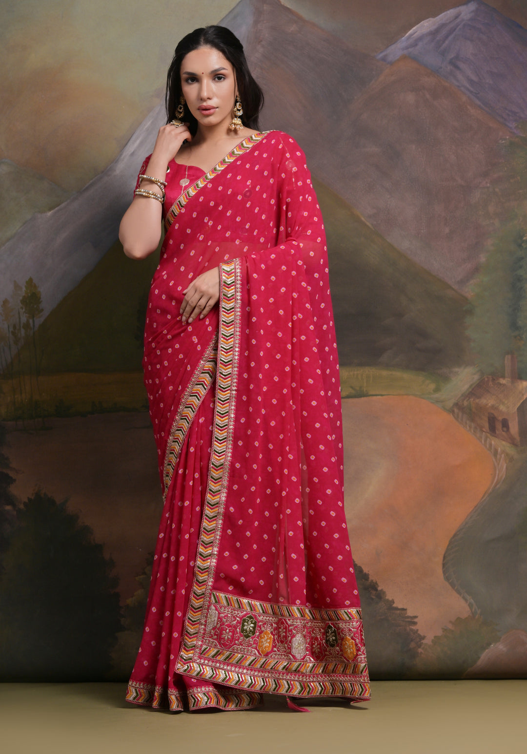 Elegant Georgette Saree with Printed Sequins & Lace Work | Wedding Festive Wear