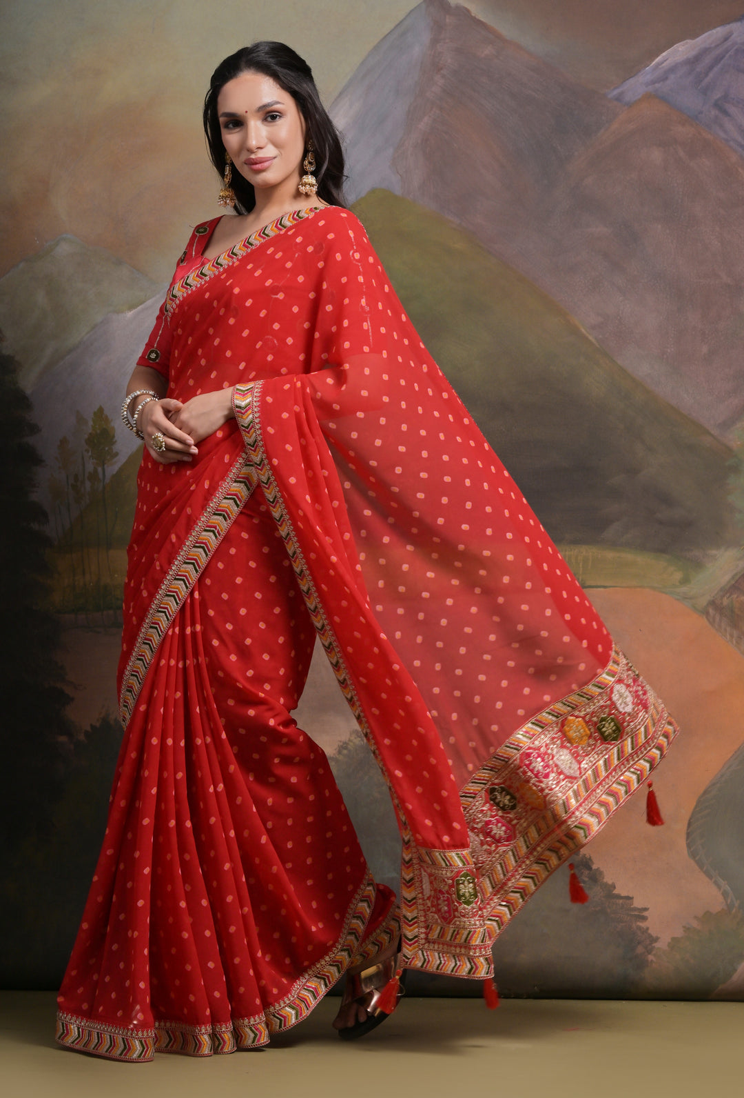 Elegant Georgette Saree with Printed Sequins & Lace Work | Wedding Festive Wear