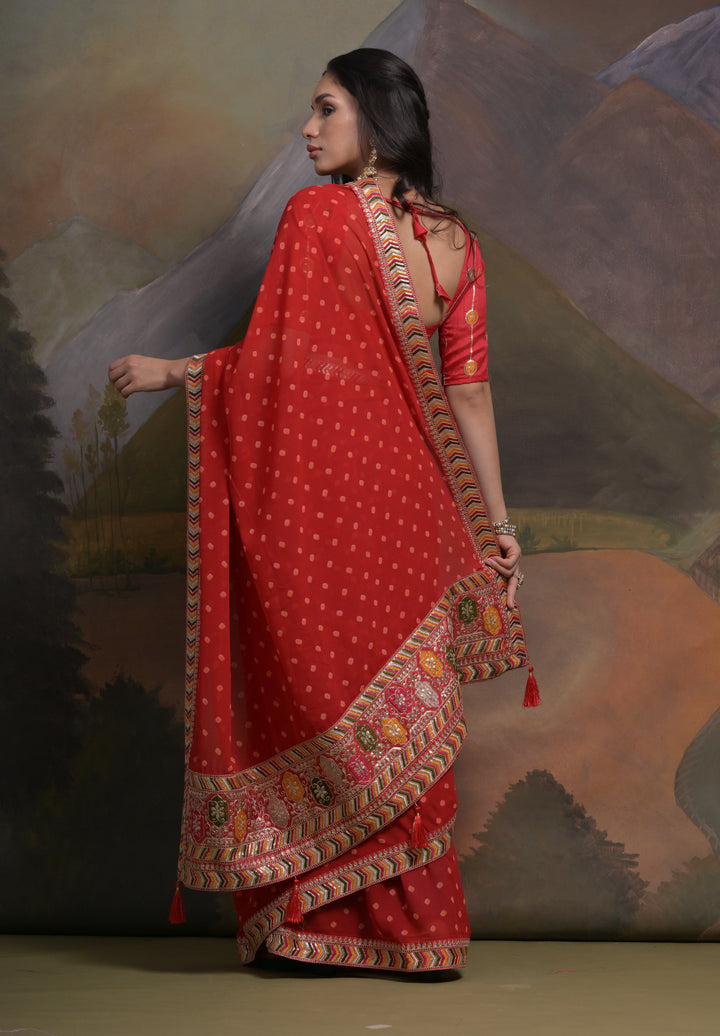 Elegant Georgette Saree with Printed Sequins & Lace Work | Wedding Festive Wear