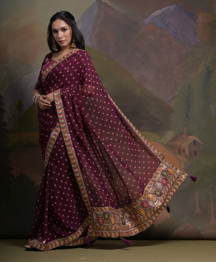 Elegant Georgette Saree with Printed Sequins & Lace Work | Wedding Festive Wear