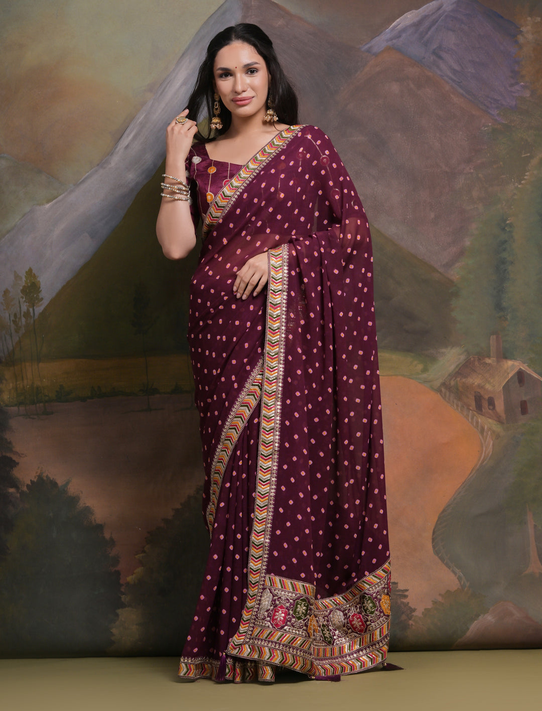 Elegant Georgette Saree with Printed Sequins & Lace Work | Wedding Festive Wear