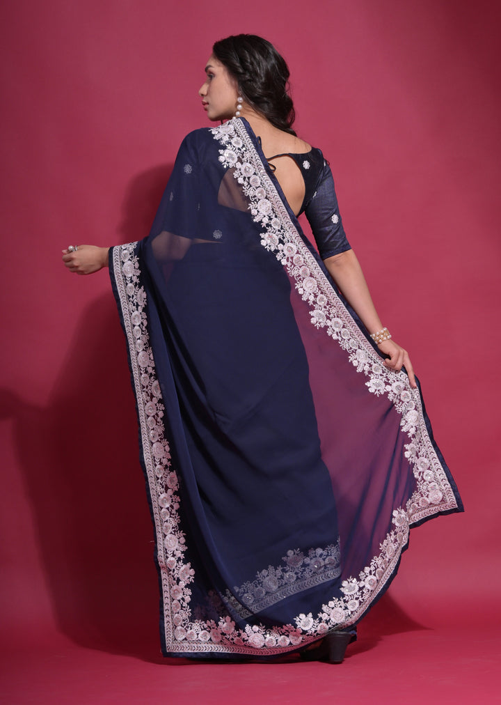 Designer Georgette Saree with Thread Embroidery | Perfect for Weddings & Events