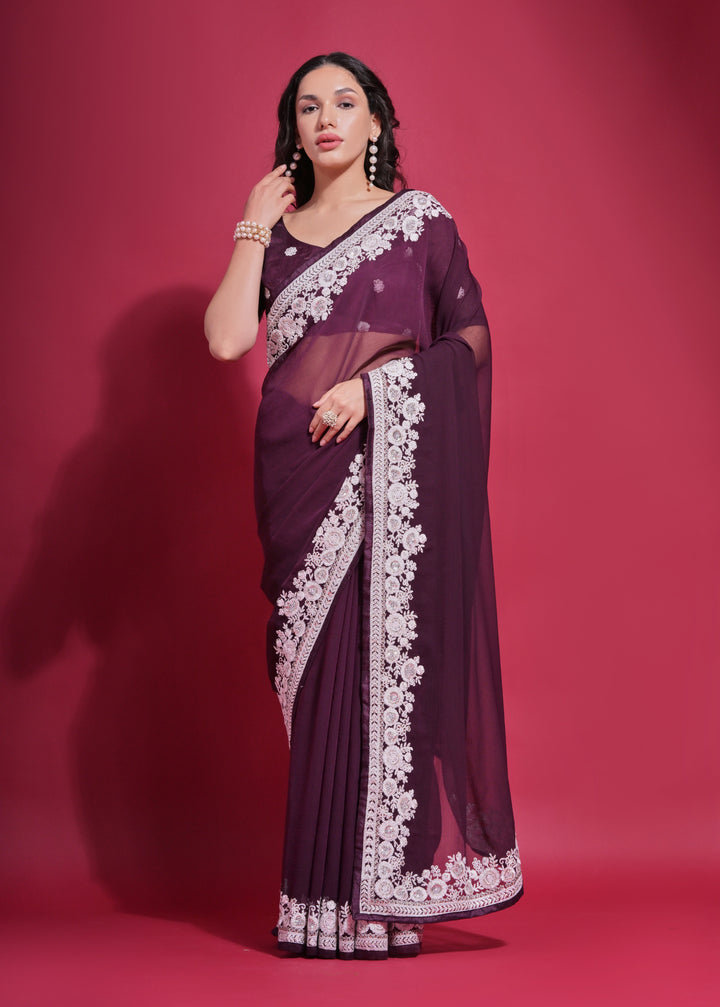 Designer Georgette Saree with Thread Embroidery | Perfect for Weddings & Events