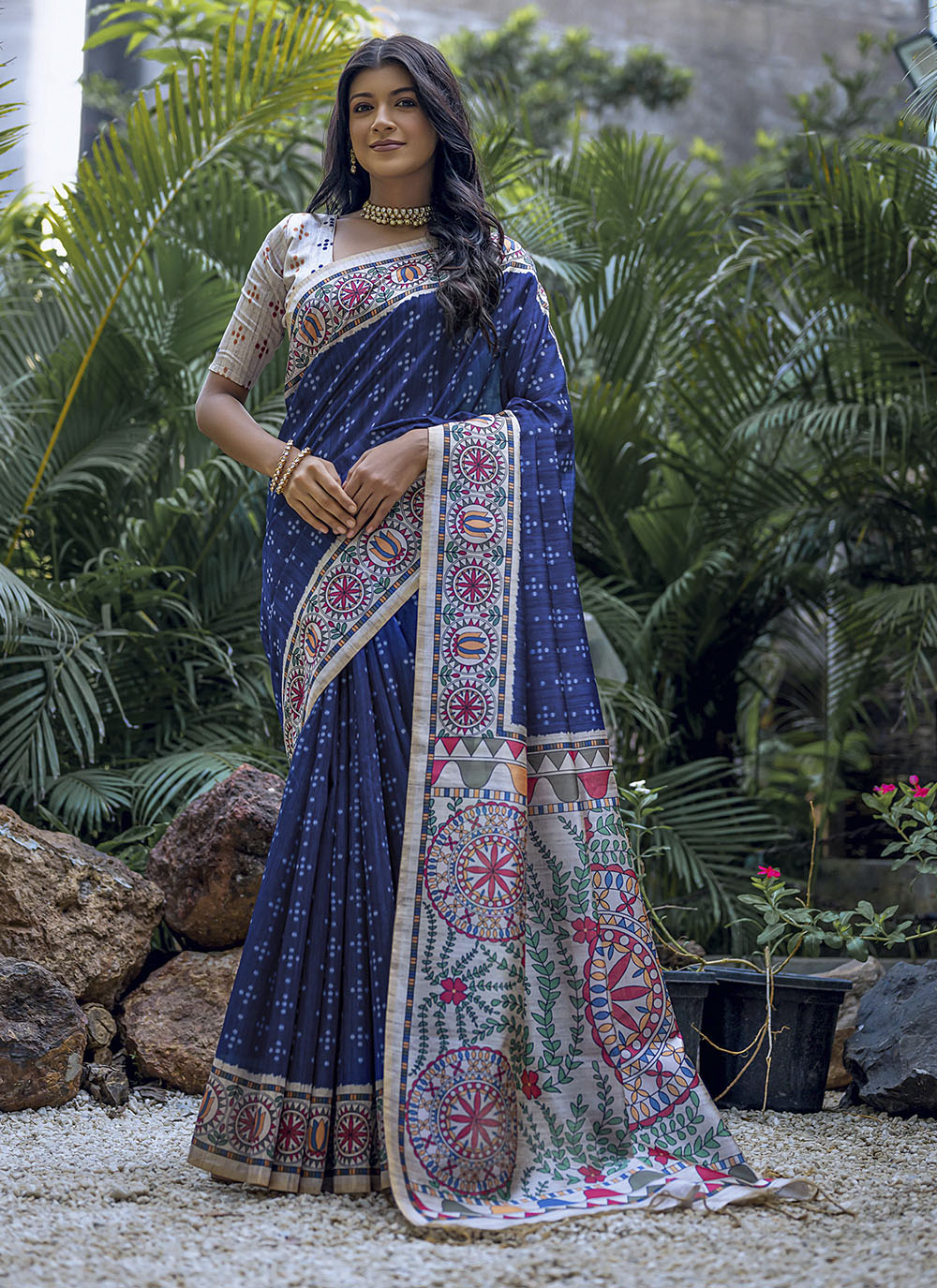 Designer Madhubani-Printed Tusser Silk Saree for Weddings & Special Events | Elegant Traditional Wear