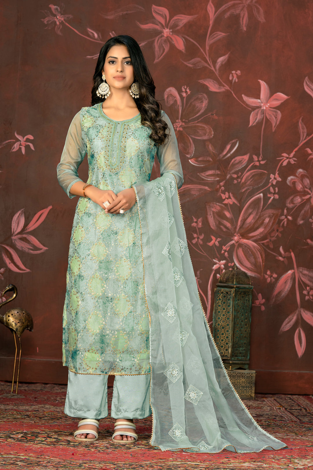 Elegant Organza Kurti Set | Exquisite Embroidery & Handwork Design