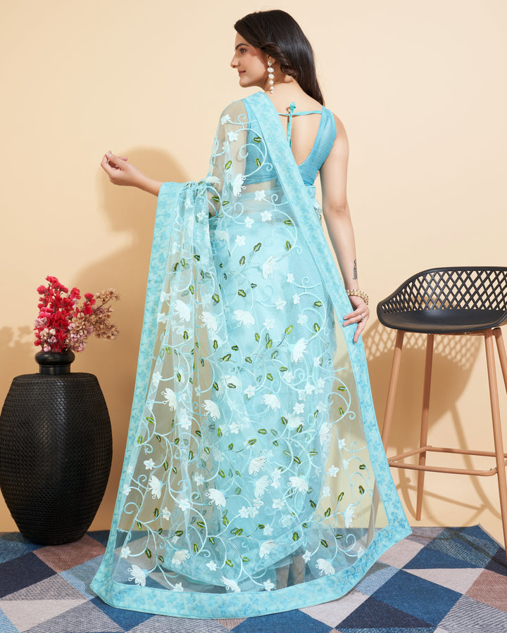 Soft-Net Saree with Multi-Thread Embroidery | Elegant Wedding Attire