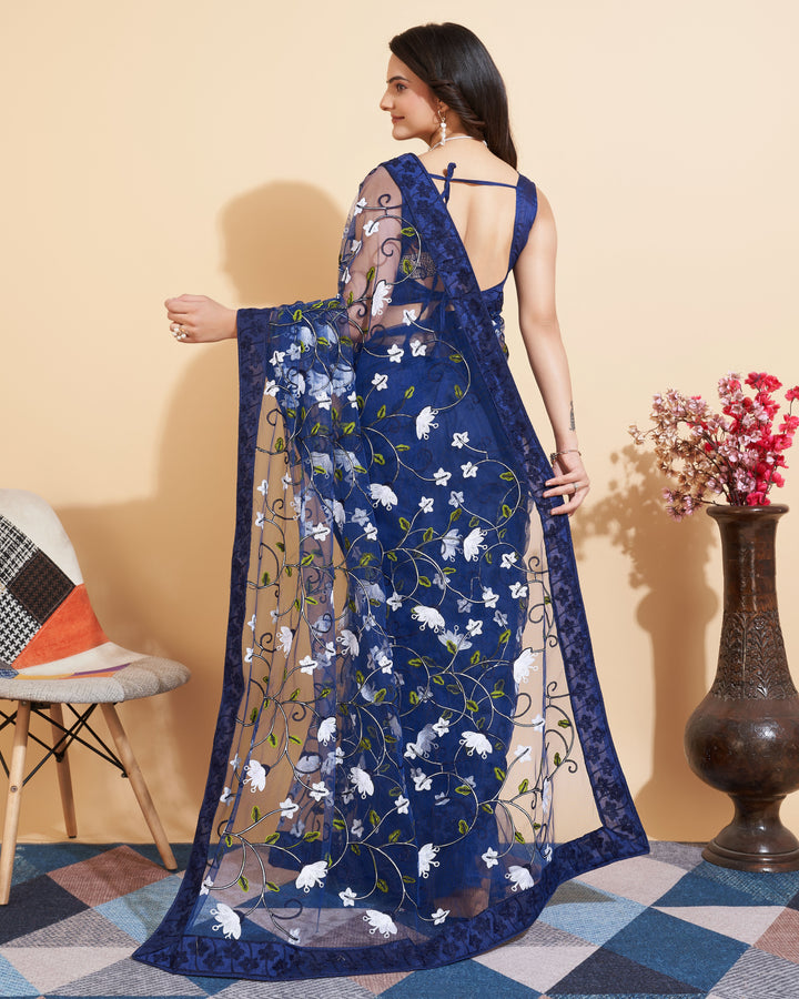 Soft-Net Saree with Multi-Thread Embroidery | Elegant Wedding Attire