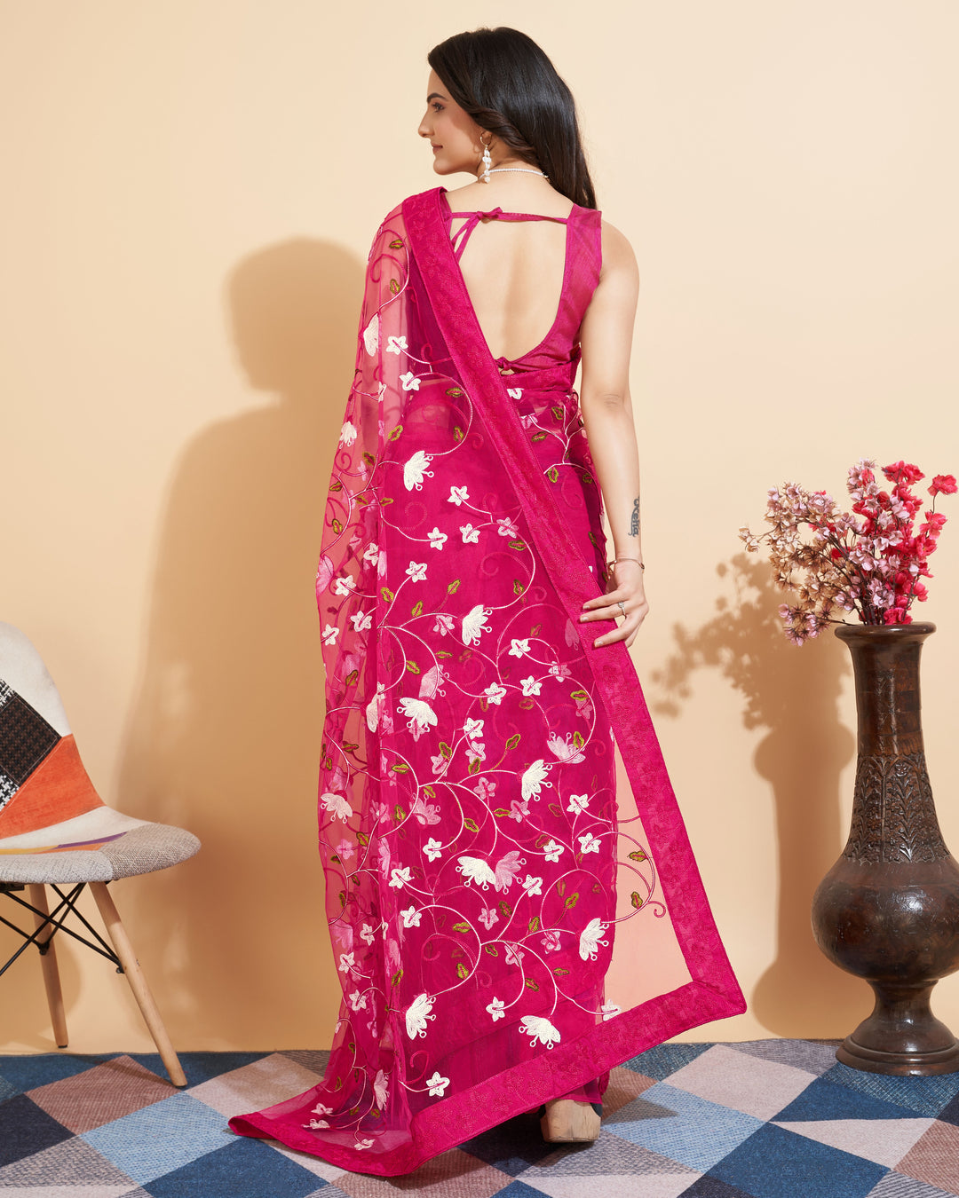 Soft-Net Saree with Multi-Thread Embroidery | Elegant Wedding Attire