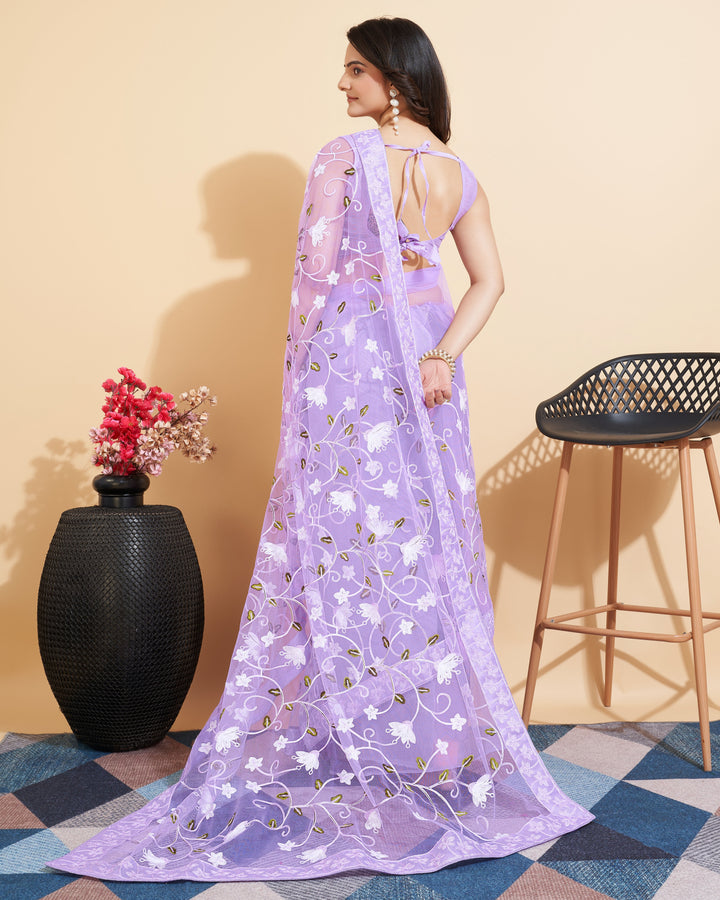 Soft-Net Saree with Multi-Thread Embroidery | Elegant Wedding Attire