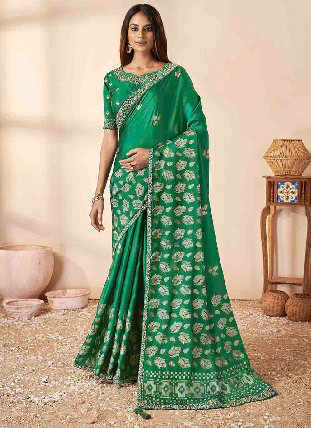 Gajji Silk Saree with Printed and Stone Work | Elegant Wedding Attire