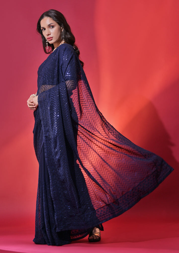 Georgette Saree with Sequance Embroidery | Mono-Banglori Blouse for Weddings