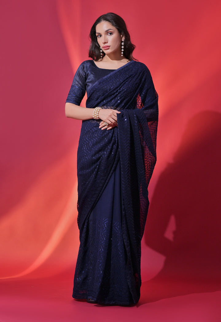 Georgette Saree with Sequance Embroidery | Mono-Banglori Blouse for Weddings