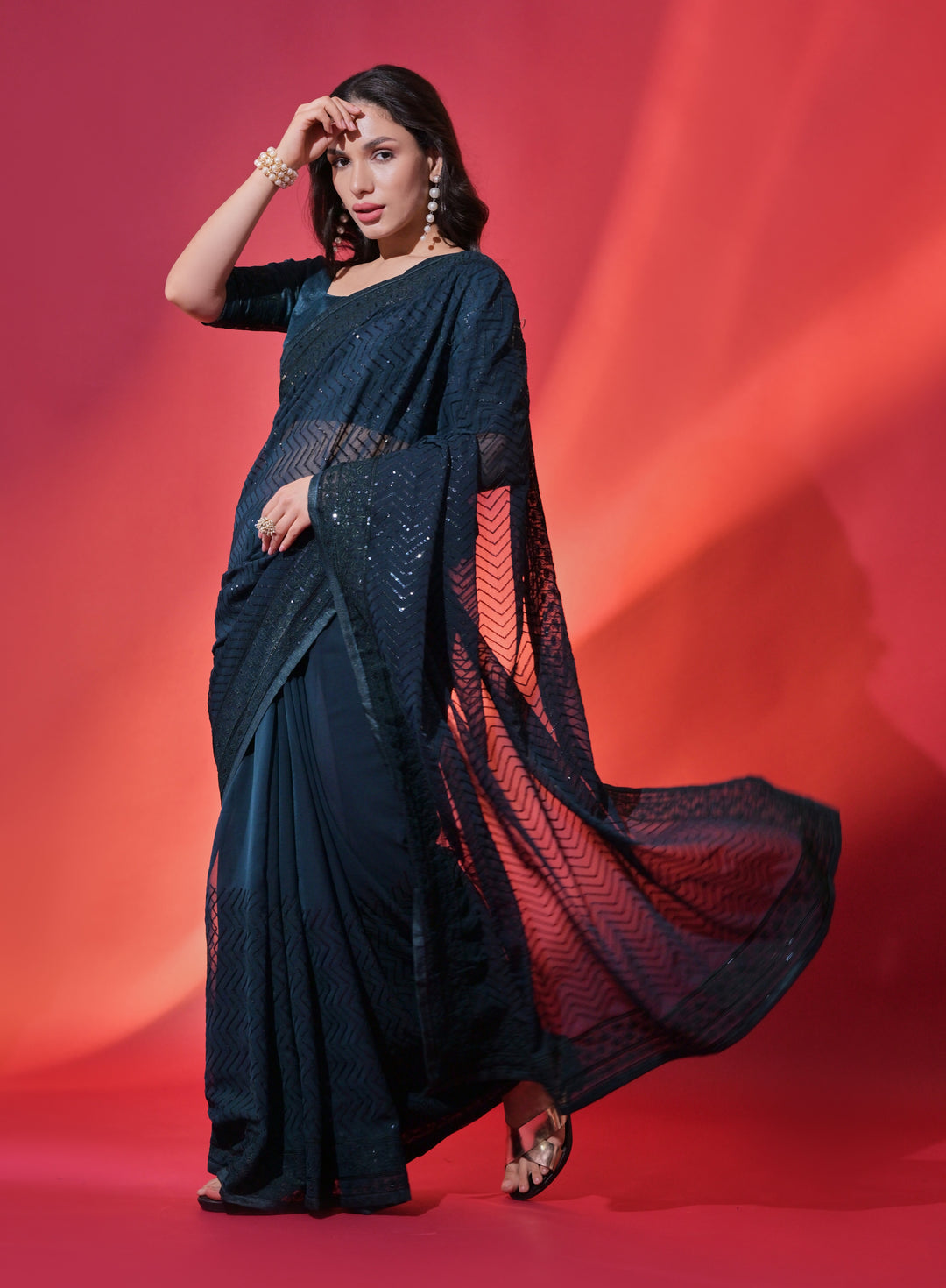 Georgette Saree with Sequance Embroidery | Mono-Banglori Blouse for Weddings