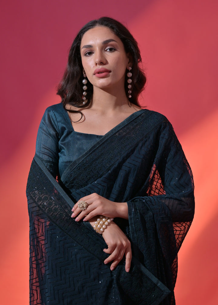 Georgette Saree with Sequance Embroidery | Mono-Banglori Blouse for Weddings