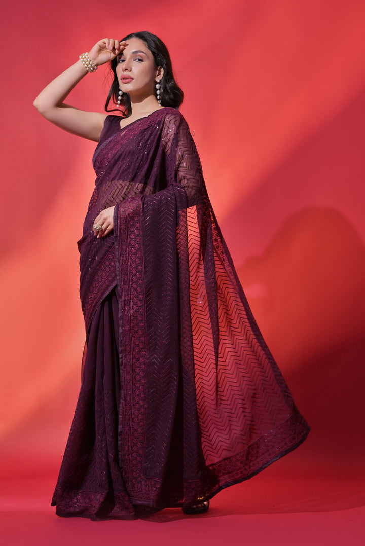 Georgette Saree with Sequance Embroidery | Mono-Banglori Blouse for Weddings