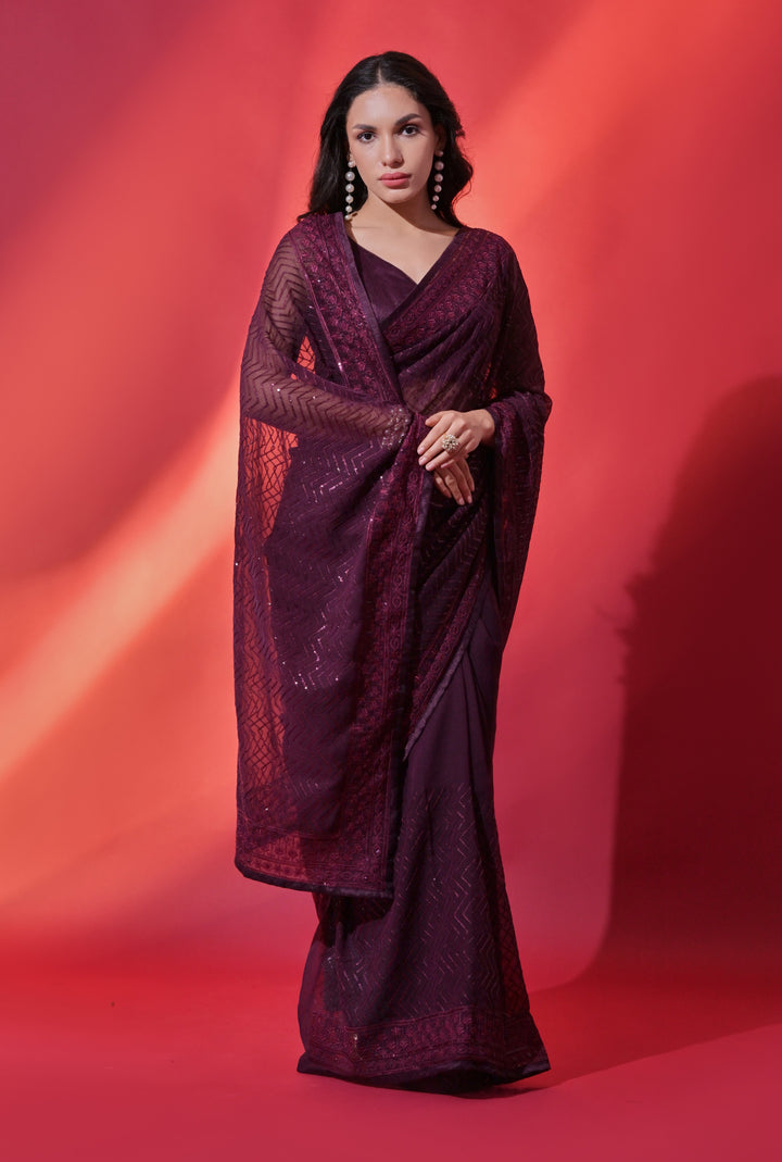 Georgette Saree with Sequance Embroidery | Mono-Banglori Blouse for Weddings