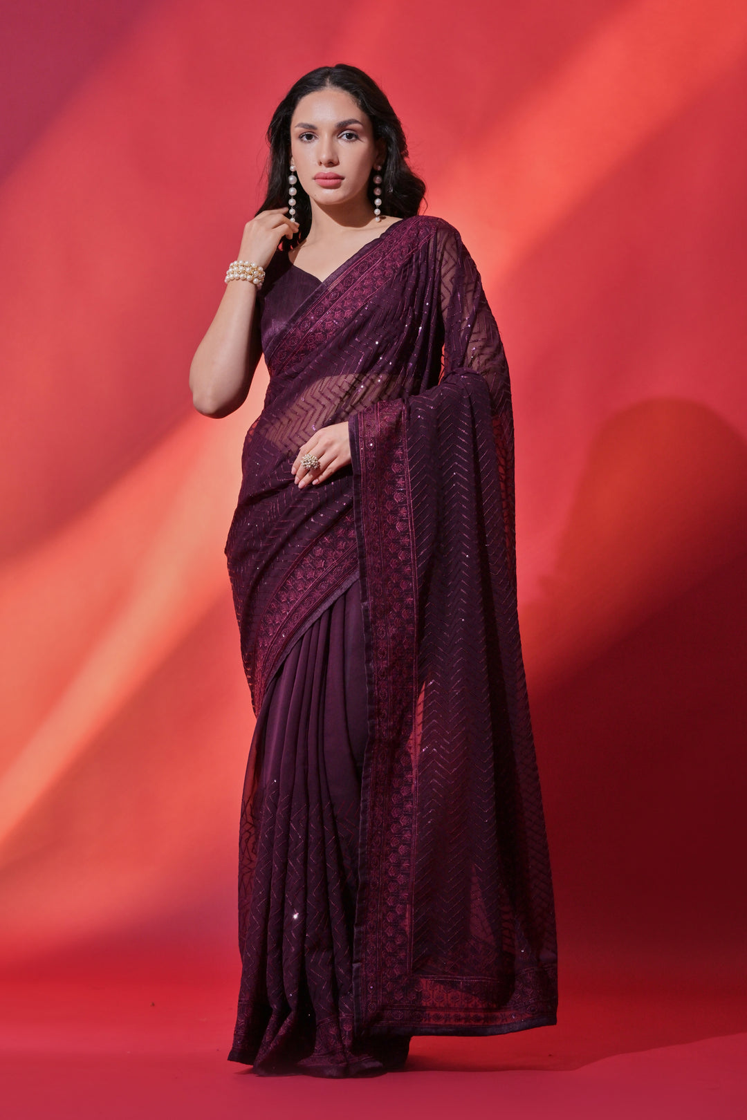 Georgette Saree with Sequance Embroidery | Mono-Banglori Blouse for Weddings