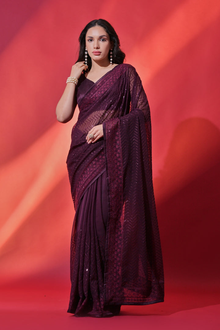 Georgette Saree with Sequance Embroidery | Mono-Banglori Blouse for Weddings